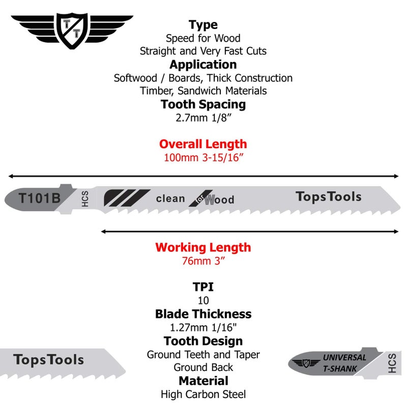 TopsTools 25 x TopsTools T101B 100mm Jigsaw Blades Designed for Clean Cuts in Wood - Image 2